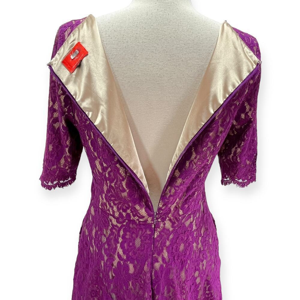 ML Monique Lhuillier Floral Lace Fit & Flare Mini Dress Lined Magenta Women's 14 - Picture 5 of 7